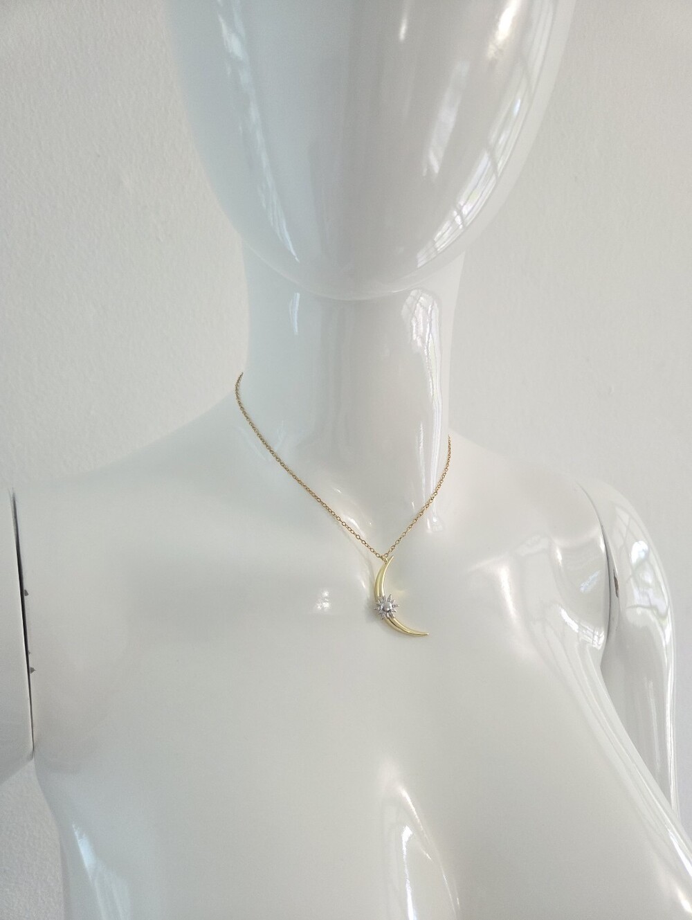 Gold Crescent Moon Sunburst Celestial Pendant Necklace - Picture 14 of 16
